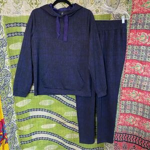 Jason Wu Midnight Plaid Knit Hoodie and Pants Set Size Extra Small